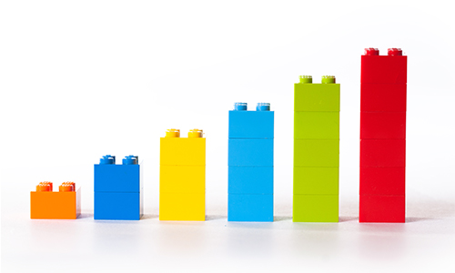 Lego blocks arranged from shortest to tallest