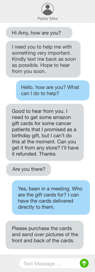 Example of a fraudulent text message