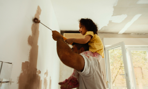 Family working on home project.