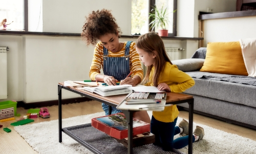 A college student tutoring a young person