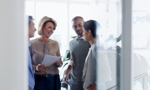 A group of employees having a meeting