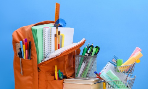 School supplies on a desk