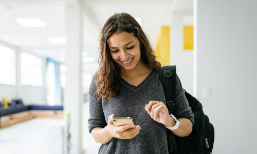 College student using smartphone