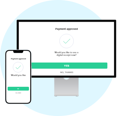 Computer screen and mobile device illustrating that a payment was accepted