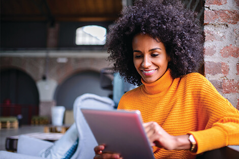 A woman using a tablet