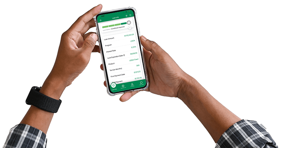 hands holding a cell phone displaying the mortgage app