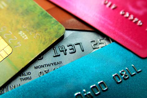 Pile of colorful credit cards